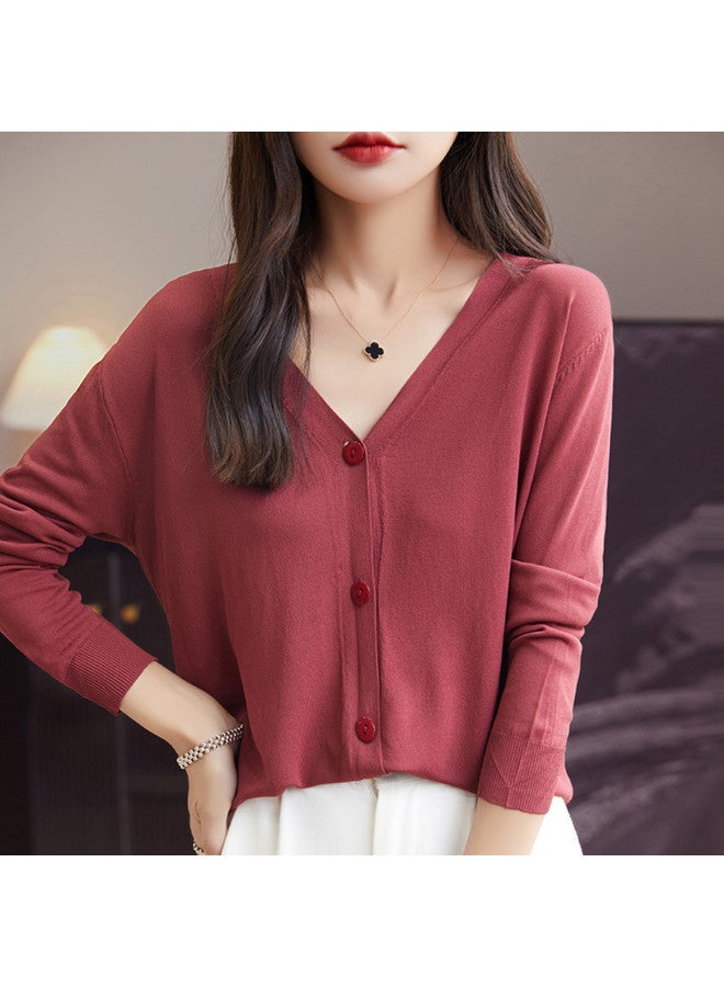 XINYANG Soft And Stretchy Long-Sleeve Knitted Cardigan Women 2025 Early Autumn V-Neck Sweater Outerwear Short Top Women'S Clothing - Image 4