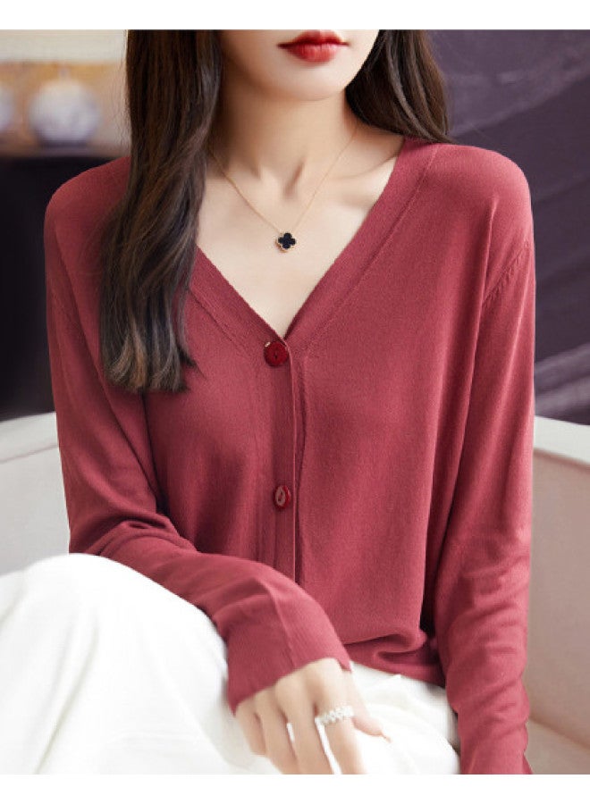 XINYANG Soft And Stretchy Long-Sleeve Knitted Cardigan Women 2025 Early Autumn V-Neck Sweater Outerwear Short Top Women'S Clothing - Image 1