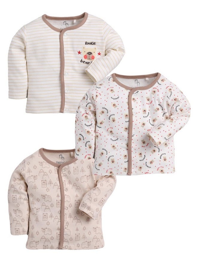 Baby Go BABY GO 0-3M/3-6M/6-9M/9-12M Full Sleeves 100% Pure Cotton Open Shirts/Snap Botton Tees for Baby Boys(Pack of 3) Beige - Image 1