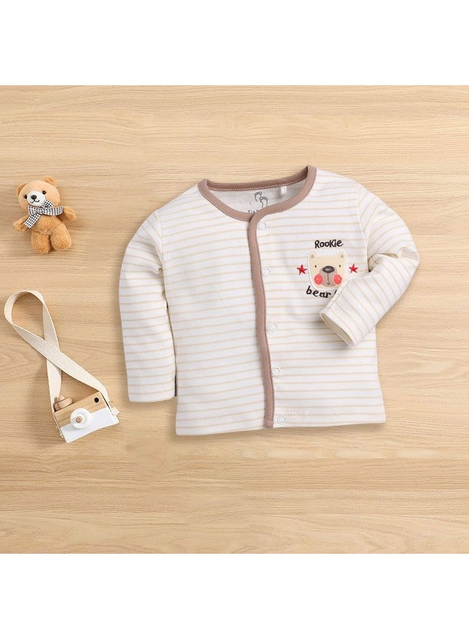 Baby Go BABY GO 0-3M/3-6M/6-9M/9-12M Full Sleeves 100% Pure Cotton Open Shirts/Snap Botton Tees for Baby Boys(Pack of 3) Beige - Image 4