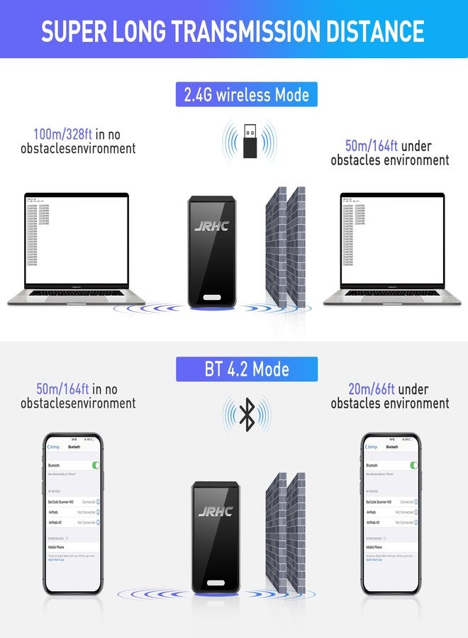 JRHC 1D 2D Wireless Barcode Scanner Bluetooth, Mini Portable Barcode Reader, 3-in-1 BT & 2.4G & USB Wired QR Code Scanner, Compatible with Android, iOS, Windows, Mac Tablets Or PC - Image 5