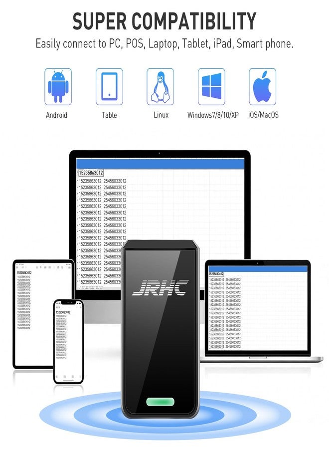 JRHC 1D 2D Wireless Barcode Scanner Bluetooth, Mini Portable Barcode Reader, 3-in-1 BT & 2.4G & USB Wired QR Code Scanner, Compatible with Android, iOS, Windows, Mac Tablets Or PC - Image 3