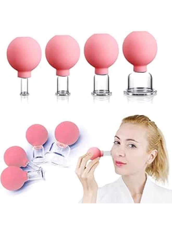 طقم حجامة الوجه الزجاجي الاحترافي (4 قطع) – مجموعة شفط وتفريغ بالسيليكون – علاج لمكافحة السيلوليت والتجاعيد – للعينين والوجه والجسم – لبشرة نضرة وشابة فوراً (وردي) - Image 1