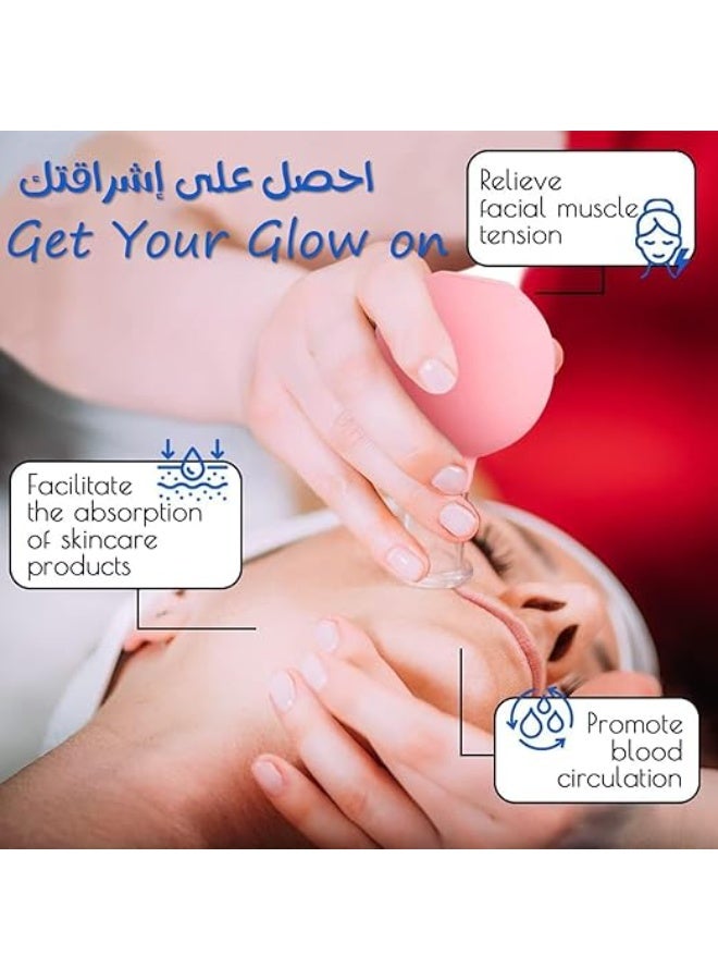 طقم حجامة الوجه الزجاجي الاحترافي (4 قطع) – مجموعة شفط وتفريغ بالسيليكون – علاج لمكافحة السيلوليت والتجاعيد – للعينين والوجه والجسم – لبشرة نضرة وشابة فوراً (وردي) - Image 5