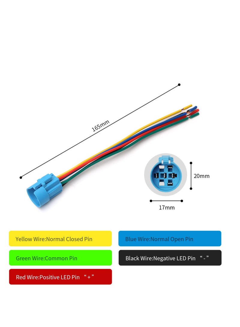 KASTWAVE 19mm 12V Momentary Speaker Horn Push Button Toggle Switch 3/4" Mounting Hole 1NO 1NC SPDT with Pre-Wiring Socket for Car Auto Motor Aluminium Alloy, Push Button Latching Switch (Blue/Black Shell) - Image 3