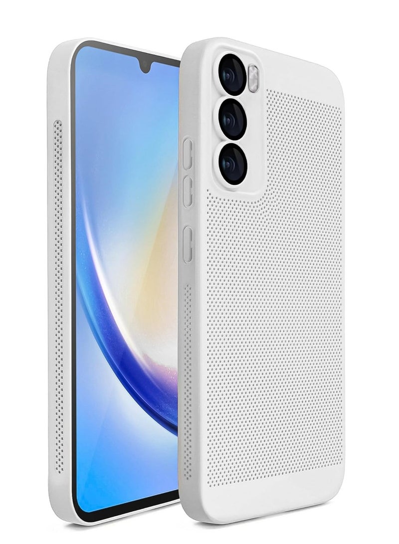 Case For Oppo Reno12 5G Heat Dissipation Case with Built-in Camera Lens Protector Slim Fit Breathable Cooling Anti-Fingerprint Hard PC Back Shockproof Cover (White) - Image 1
