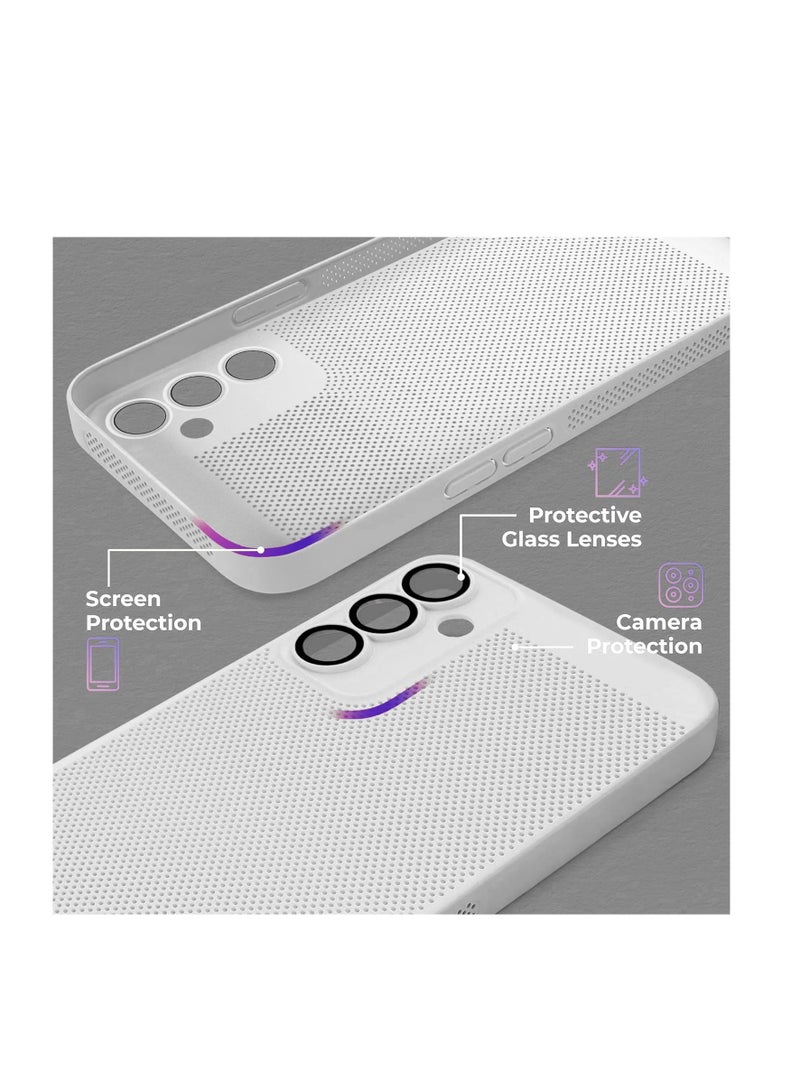 Case For Oppo Reno12 5G Heat Dissipation Case with Built-in Camera Lens Protector Slim Fit Breathable Cooling Anti-Fingerprint Hard PC Back Shockproof Cover (White) - Image 2