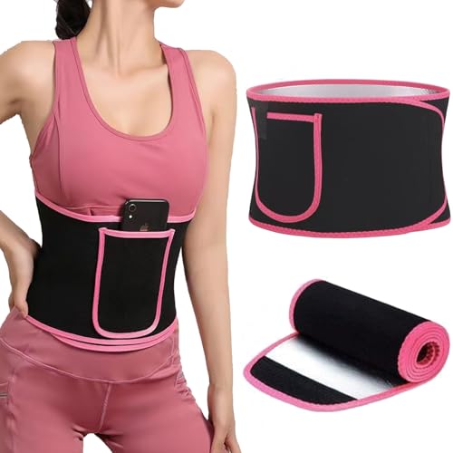 ZHENAN Waist Belt for Weight Loss - Sauna Belt for Women, Sweat Belt Adjustable Neoprene Waist Trainer with Cell Phone Pocket, Yoga Gym Workout Tummy Wrap (Size M: 55kg-70kg) Belly Fat Burning Black - Image 1