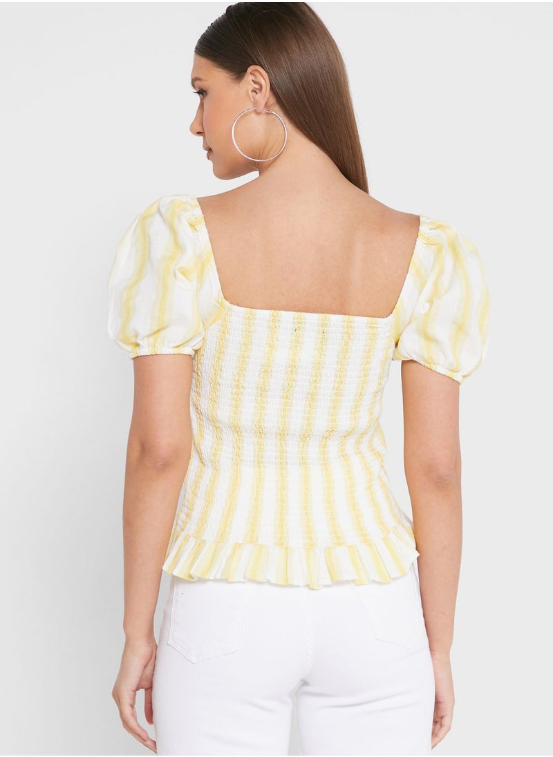 DOROTHY PERKINS - Balloon Sleeve Striped Ruffle Detail Top - Image 1