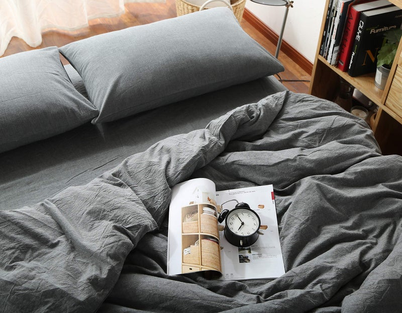 F.Y.Dreams 100% Washed Cotton Duvet Cover for Weighted Blanket 48x72 inches with 8 Ties, Zipper on Long Side/Grey/Just Duvet Cover - Image 4