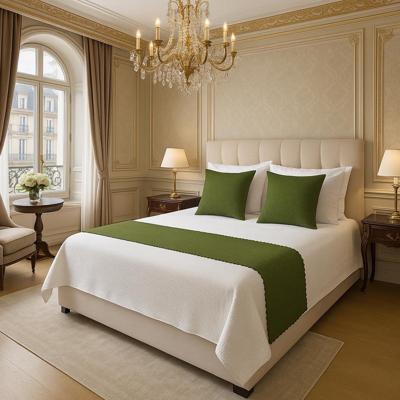 Décor Bed Runner Set with 2 Cushion Covers (16x16) – Hotel-Style, Colorfast & Machine-Washable – Fits Queen/King – Maroon Damask (Pattern)