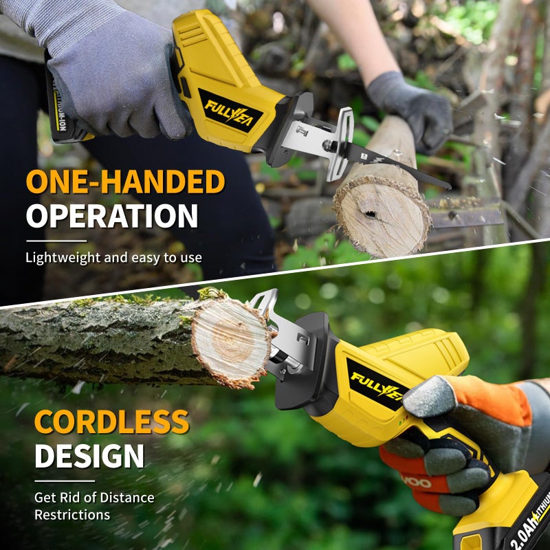 FULLYEA Reciprocating Saw Cordless, Variable Speed 0-3500SPM Power Reciprocating Saw, Tool-Free Blade Change, Battery Reciprocating Saws with 4 Saw Blades for Woods/Metal/Plastic Cutting, Yellow - Image 5