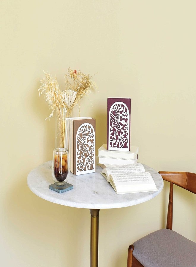 CNK Premium BookEnds - Metal Book Stoppers for Home Office, Book Shelf Holder, Decorative (Hummingbird White) - Image 2