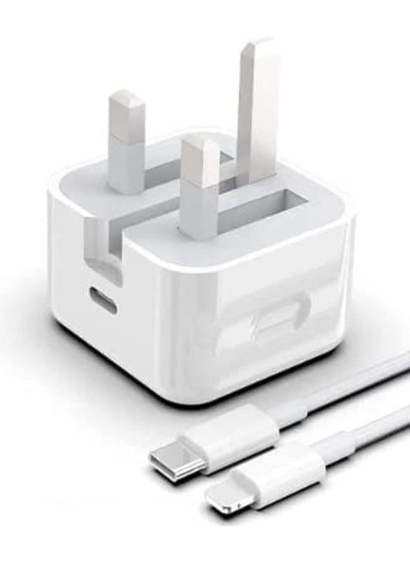 ELTRAZONE - 20-W Apple Charger Uk Plug Type C Adapter With 1m Iphone Fast Charging Cable Universal Travel Adapter Usb-c Plug Compatible For All Iphone Device 14/13/12/11 Pro And Pro Max / 8 Plus/X Max/Etc - Image 1