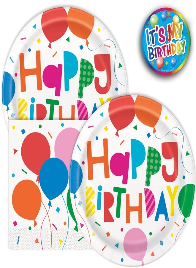Lobyn Value Packs Heavy Duty Birthday Plates and Napkins 16 Colorful Balloons Birthday Plates And Napkins Party Supplies Includes (16) 9 Inch Plates (16) 6.5 In Folded Lunch Napkins - Image 1