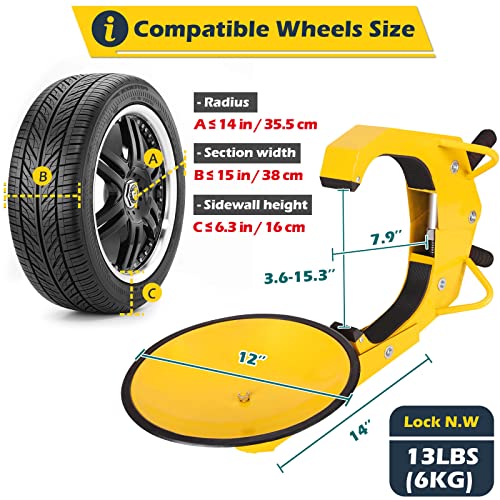 Tevlaphee Wheel Lock - Car Boot Anti-Theft Trailers Wheel Clamp Lock Parking Boot for Cars, Trucks, SUVs, Campers - Upgraded Dual Lock Adjustable Lug Nuts Cover - Image 4