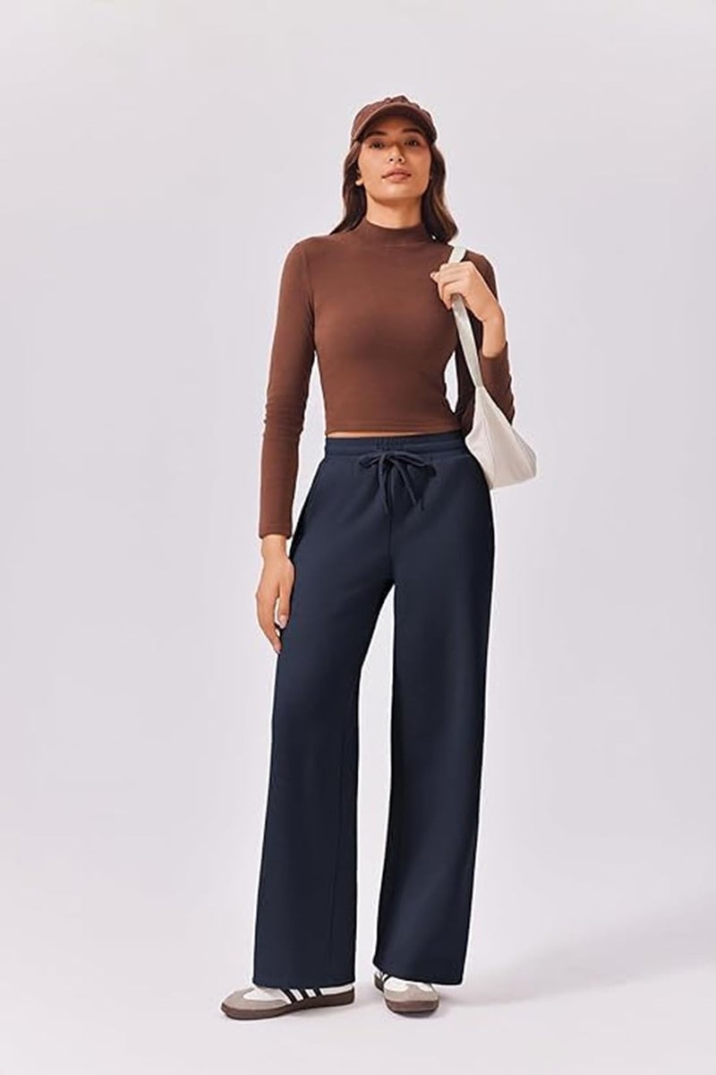 ADBUCKS Women’s Fleece Wide Leg Sweatpants – High Waisted Athletic Winter Workout Pants with Pockets, Baggy Lounge Pants with Thermal Fleece Lining (in, Alpha, XL, Blue) - Image 5