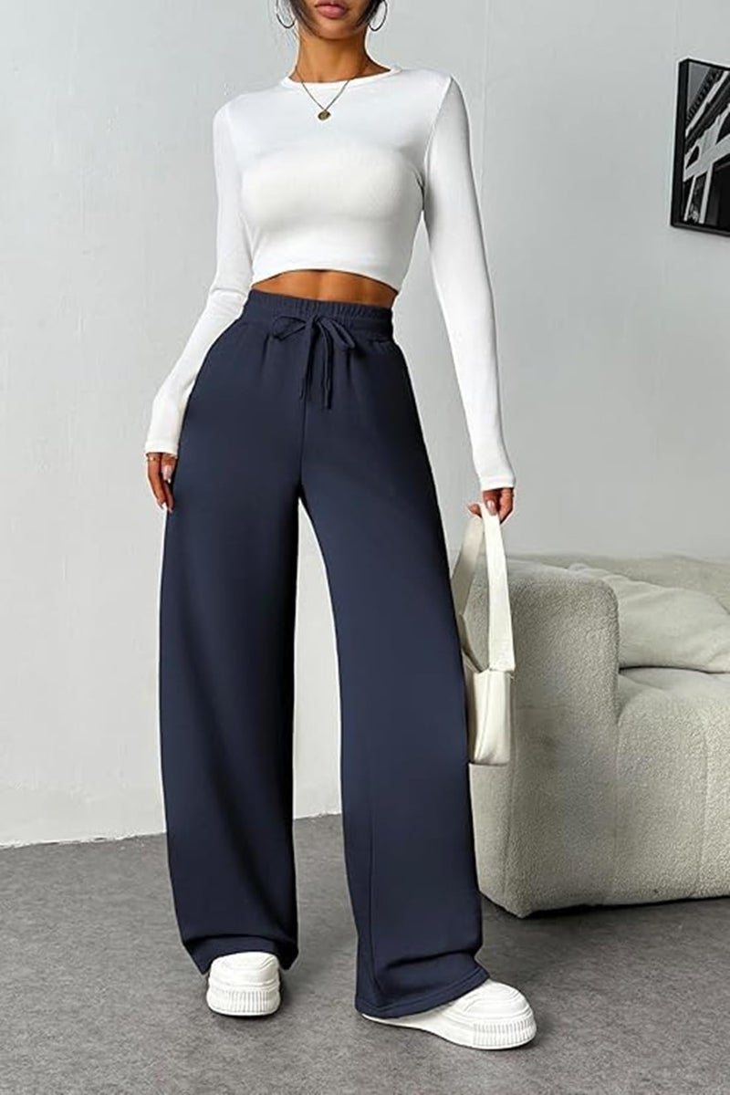 ADBUCKS Women’s Fleece Wide Leg Sweatpants – High Waisted Athletic Winter Workout Pants with Pockets, Baggy Lounge Pants with Thermal Fleece Lining (in, Alpha, XL, Blue) - Image 3
