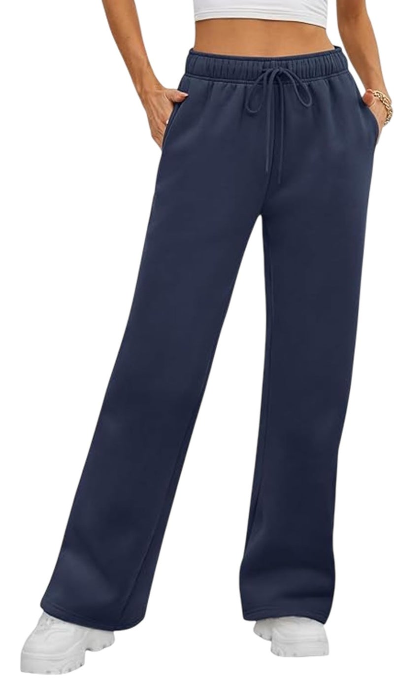 ADBUCKS Women’s Fleece Wide Leg Sweatpants – High Waisted Athletic Winter Workout Pants with Pockets, Baggy Lounge Pants with Thermal Fleece Lining (in, Alpha, XL, Blue) - Image 1