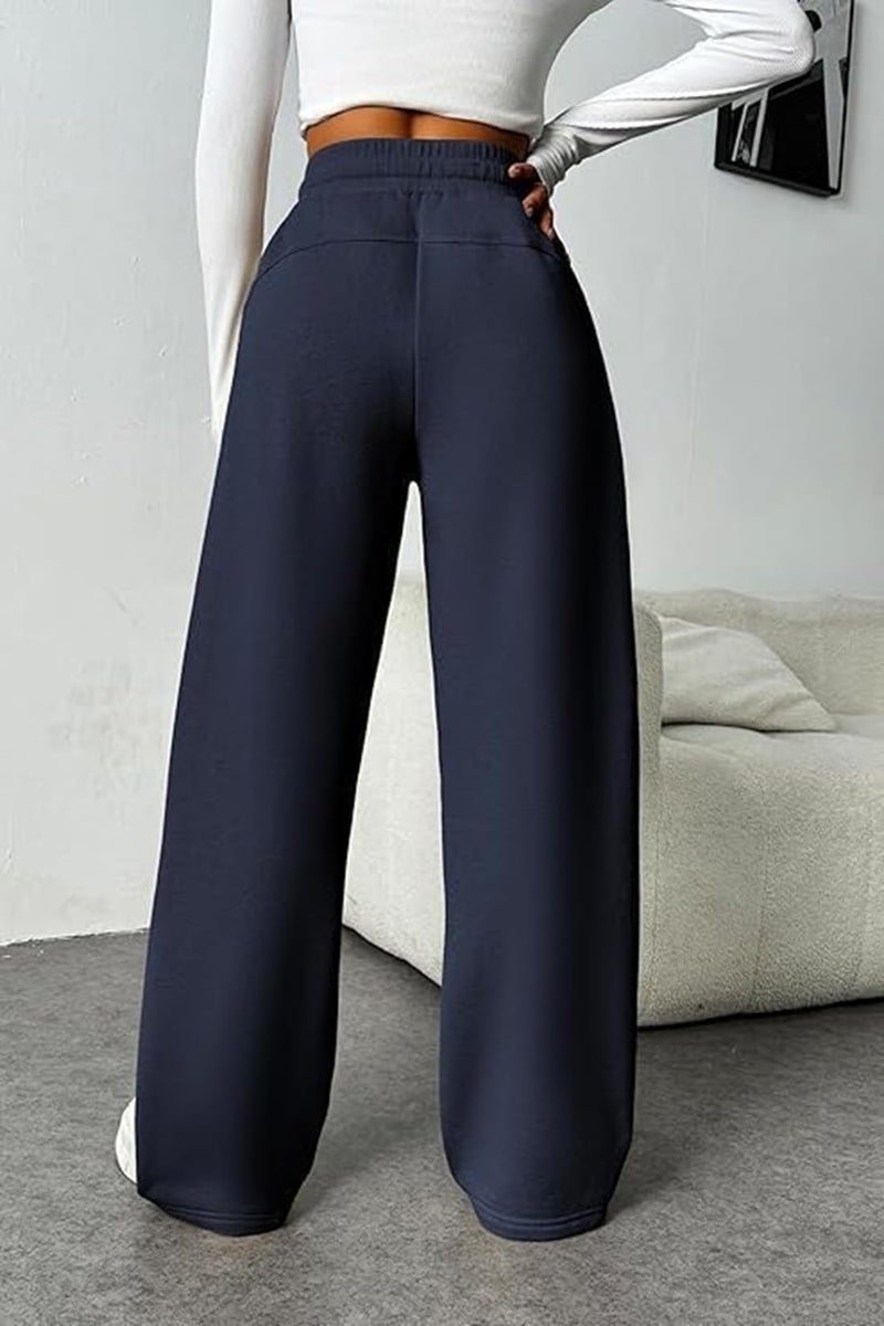 ADBUCKS Women’s Fleece Wide Leg Sweatpants – High Waisted Athletic Winter Workout Pants with Pockets, Baggy Lounge Pants with Thermal Fleece Lining (in, Alpha, XL, Blue) - Image 4