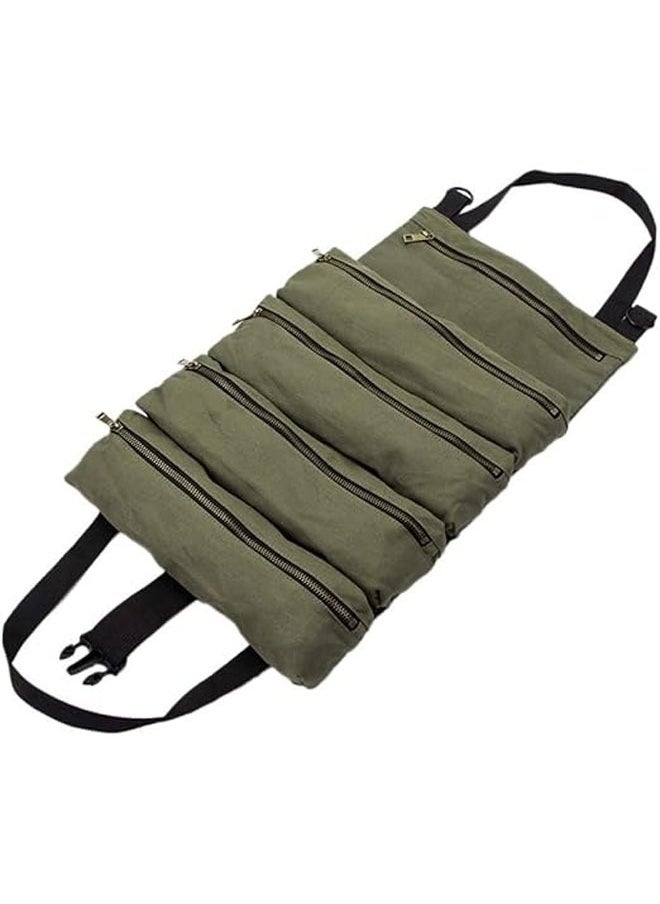 Generic Roll-up kit, canvas wrench roll bag, tool bag roll bag, 5 zippered kits, multi-tool bag organization, multi-tool kit (green)  - Image 1