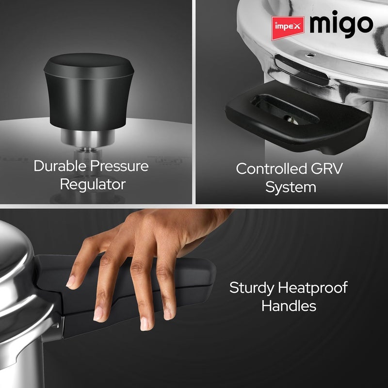 Impex وعاء ضغط من الفولاذ المقاوم للصدأ سعة 3 لترات | وعاء ضغط بغطاء خارجي وقاعدة تحريض | متوافق مع موقد التحريض والغاز | معتمد من ISI | ضمان 5 سنوات - Image 3