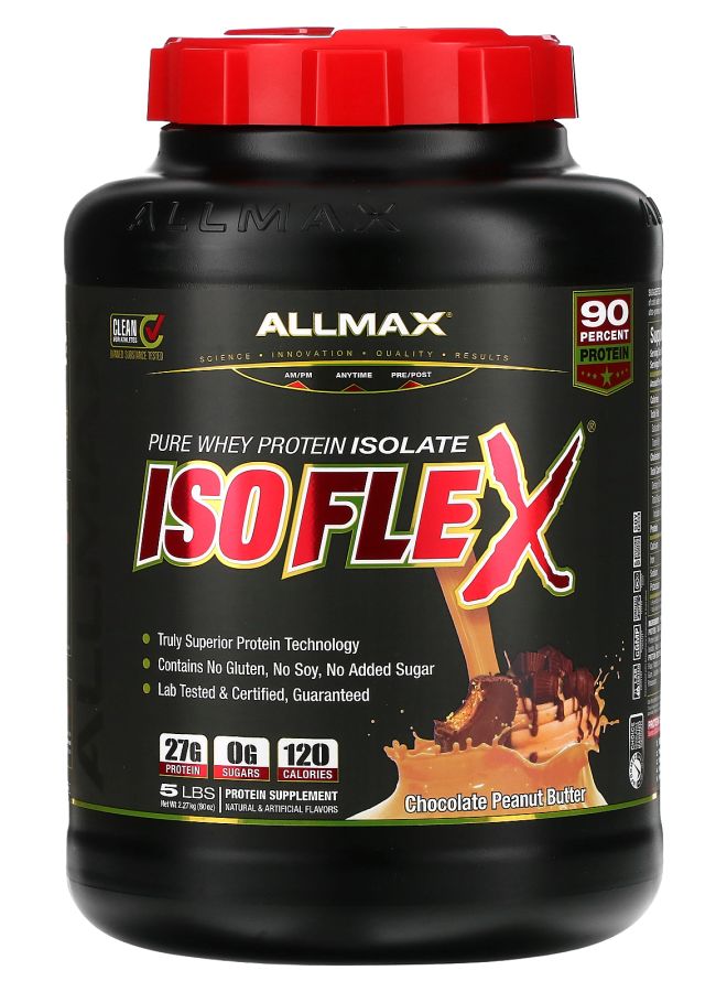 Allmax آيسوفليكس® بروتين مصل اللبن النقي معزول بنكهة الشوكولاتة وزبدة الفول السوداني 5 أرطال (2.27 كجم) - Image 1