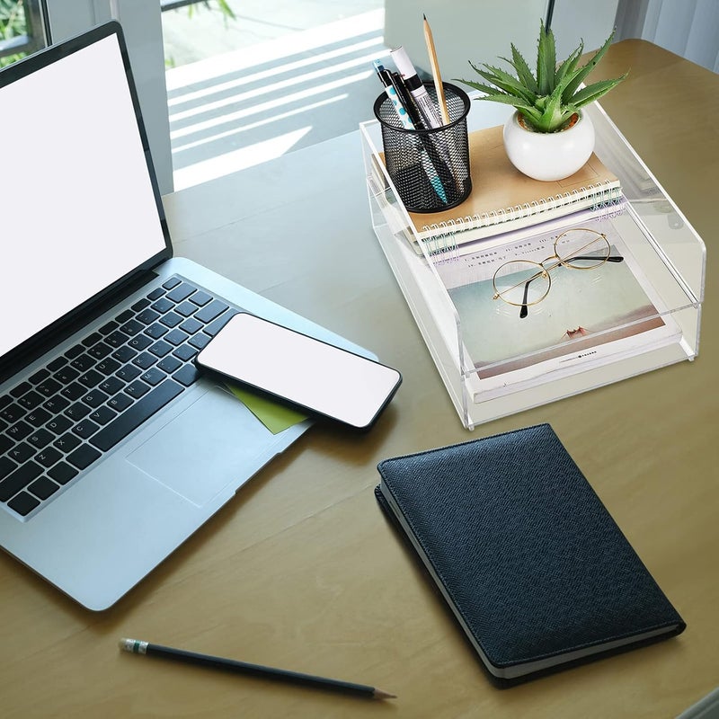 Yulejo Acrylic Desk Organizers and Accessories Tier Paper File Organizer Tray Stackable Document Clear Desk Accessories for Office Workspace Organization (305 x 235 x 70 mm/ 12.01 x 9.25 x 2.76 Inch) - Image 5