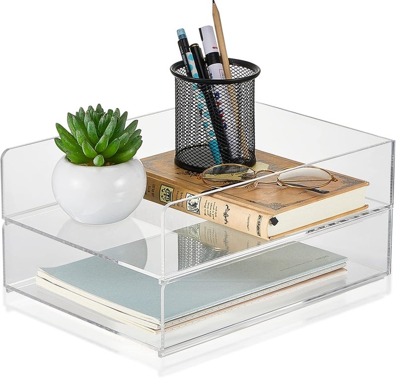 Yulejo Acrylic Desk Organizers and Accessories Tier Paper File Organizer Tray Stackable Document Clear Desk Accessories for Office Workspace Organization (305 x 235 x 70 mm/ 12.01 x 9.25 x 2.76 Inch) - Image 1