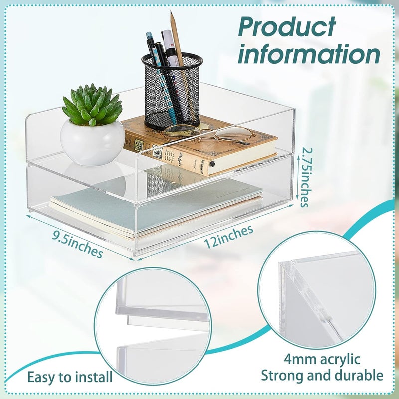 Yulejo Acrylic Desk Organizers and Accessories Tier Paper File Organizer Tray Stackable Document Clear Desk Accessories for Office Workspace Organization (305 x 235 x 70 mm/ 12.01 x 9.25 x 2.76 Inch) - Image 2