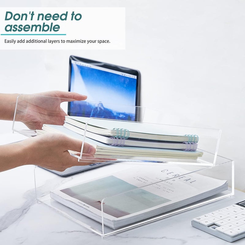 Yulejo Acrylic Desk Organizers and Accessories Tier Paper File Organizer Tray Stackable Document Clear Desk Accessories for Office Workspace Organization (305 x 235 x 70 mm/ 12.01 x 9.25 x 2.76 Inch) - Image 3
