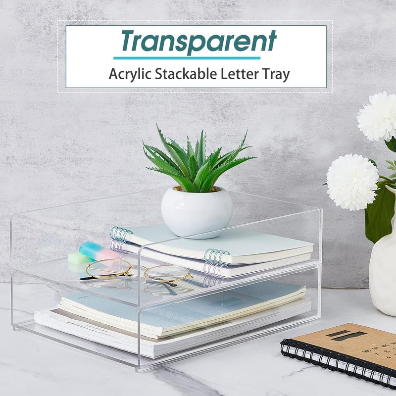 Yulejo Acrylic Desk Organizers and Accessories Tier Paper File Organizer Tray Stackable Document Clear Desk Accessories for Office Workspace Organization (305 x 235 x 70 mm/ 12.01 x 9.25 x 2.76 Inch) - Image 4