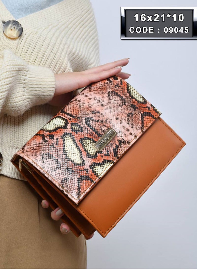 GUCCI Luxury women's leather bag brown color with snakeskin pattern, premium quality  - Image 1