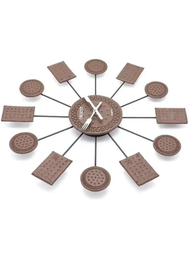 DAY TO DAY Orient Round And Square Cookie Biscuit Themed Wall Clock With Fork And Knife As Hand 15X15X3CM Dark Brown - Image 2