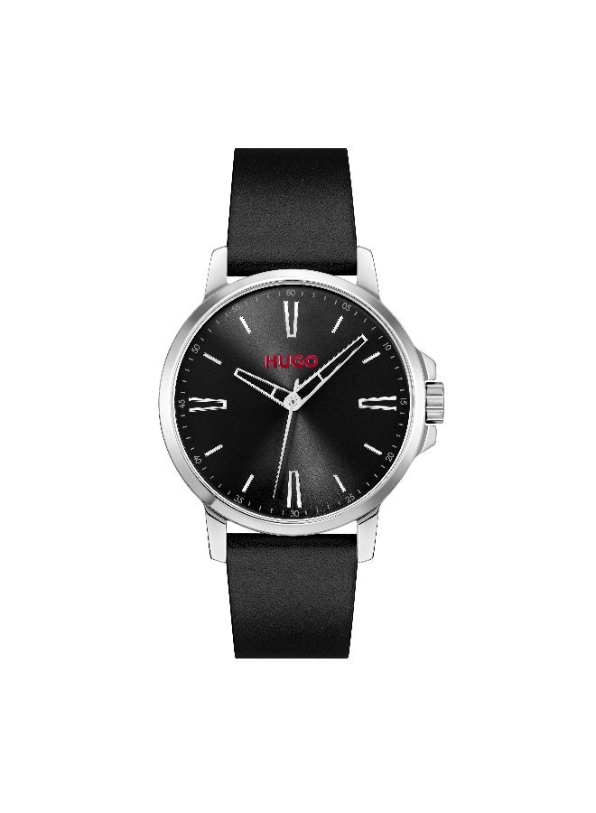 HUGO #SMOOTH Men's Quartz Watch with Black Dial and Black Leather Strap - 1530417 - Image 2