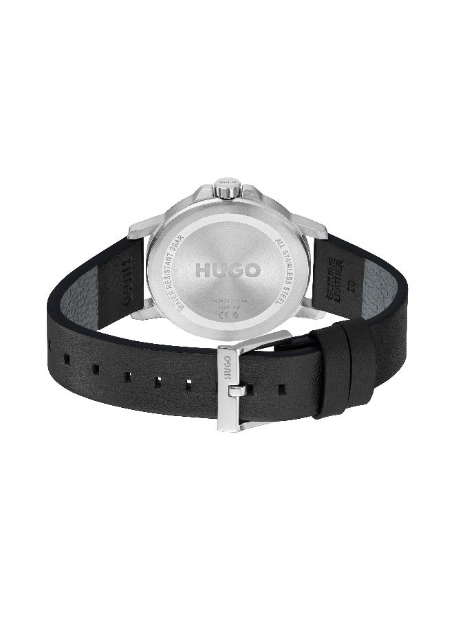 HUGO #SMOOTH Men's Quartz Watch with Black Dial and Black Leather Strap - 1530417 - Image 3