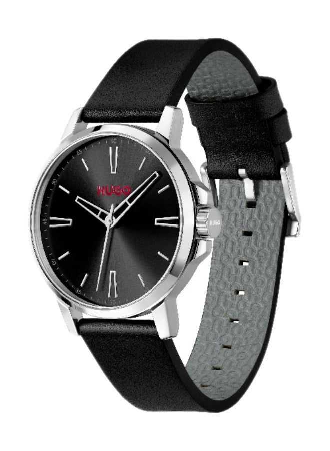 HUGO #SMOOTH Men's Quartz Watch with Black Dial and Black Leather Strap - 1530417 - Image 1
