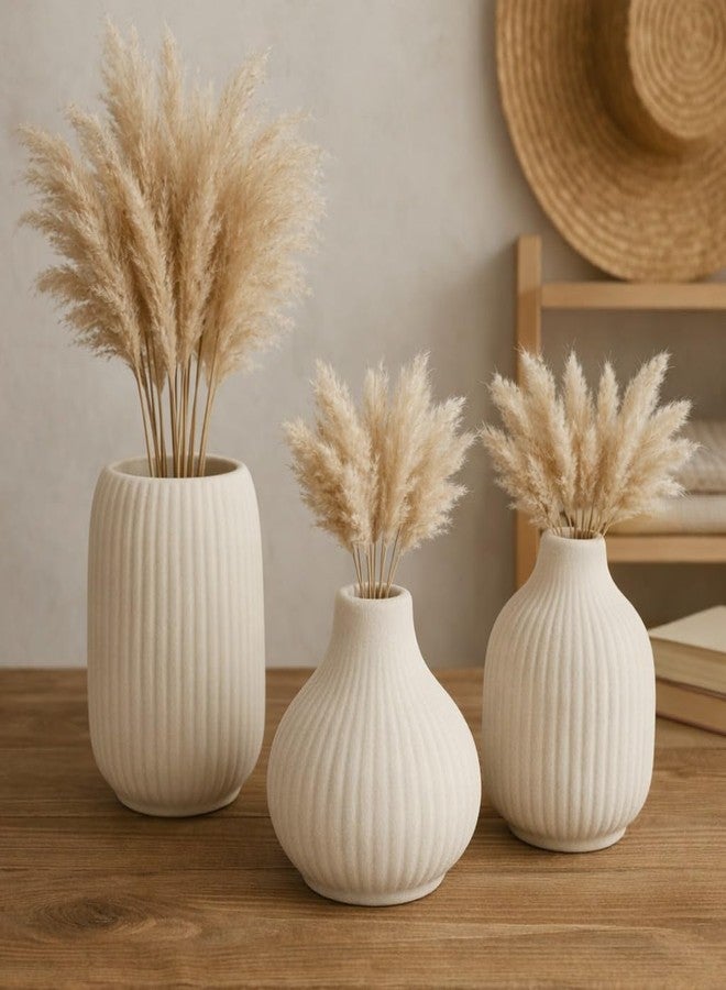 AABCO Ceramic Vase Set, White, Ribbed Texture, 3 Pieces, Small Bud Vases Decorative Home Decor Flower Vase, Modern Planter for Office/Home/Living Room Decor - Image 2