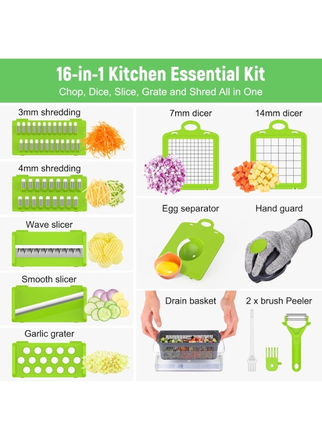 BEYTOR 16-in-1 Vegetable Chopper & Slicer Set with 10 Interchangeable Blades, Food Dicer Cutter with Container, Egg Separator, Peeler & Hand Guard – Manual Kitchen Tool for Onion, Potato, Carrot, Cucumber, Tomato - Image 2