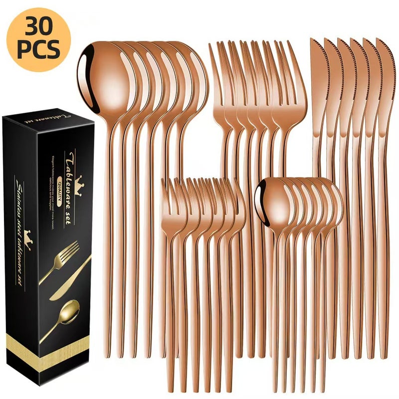 30-Piece Stainless Steel Dinnerware Set with Modern Minimalist Design - Perfect for Western  Cuisine