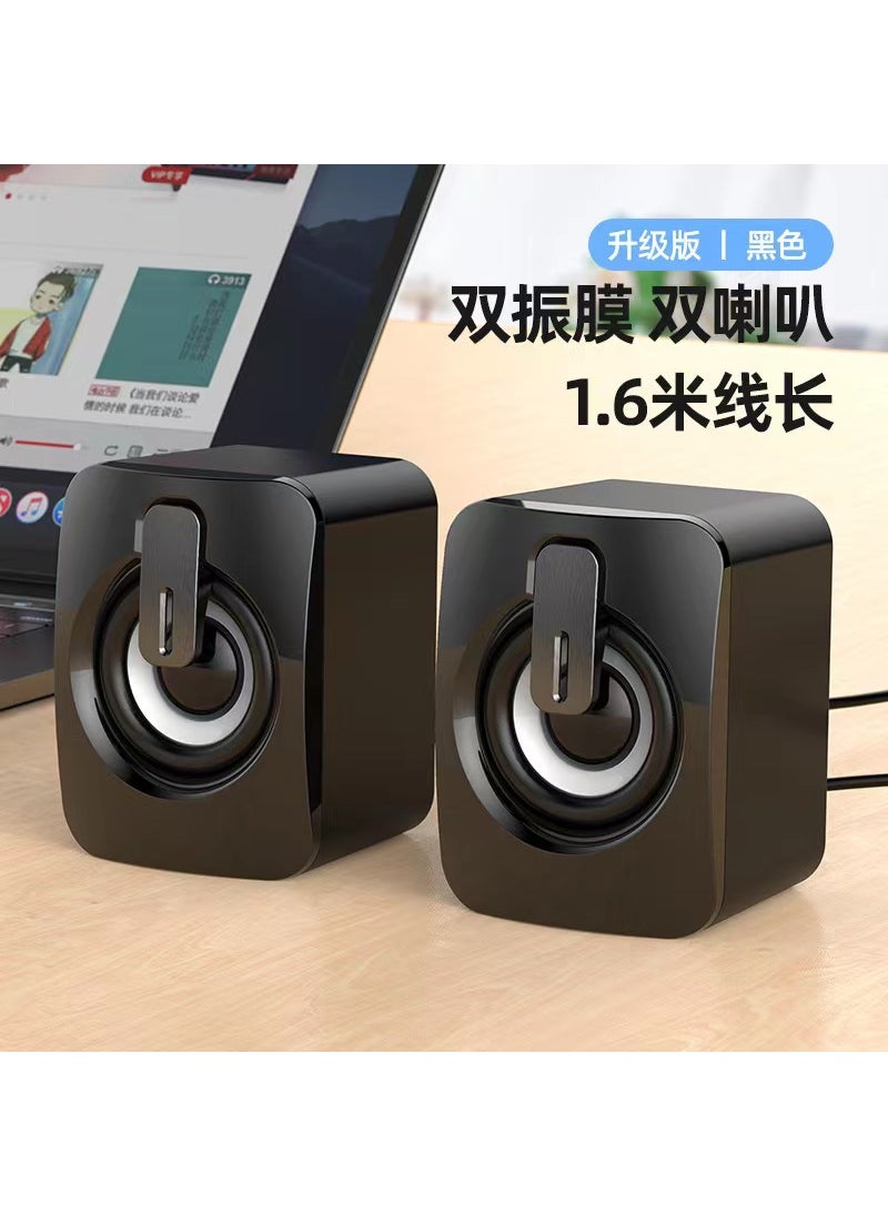 Generic - Mini Bluetooth Speaker For Desktop Laptop Usb Wired Bass Cannon Home Use Small Sound Box Low Frequency Sound System A2 Premium Edition Black - Image 1