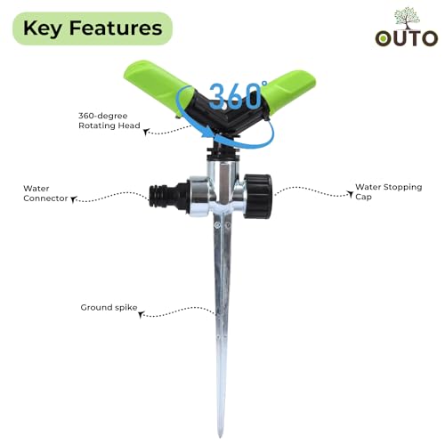 OUTO Automatic Garden Sprinkler with Spike 360 Degree Rotating Adjustable 2 Arm Water Sprayer for Watering Plants Outdoor Lawn Yard Irrigation System - Image 2