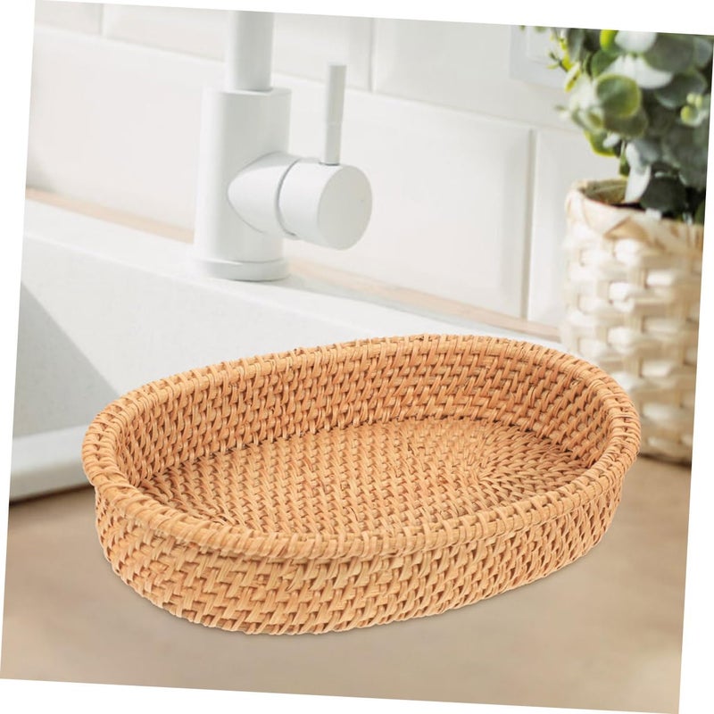 Hand Woven Rattan Storage Basket For Fruit Bread Kitchen 20x12x4 Cm - Image 4