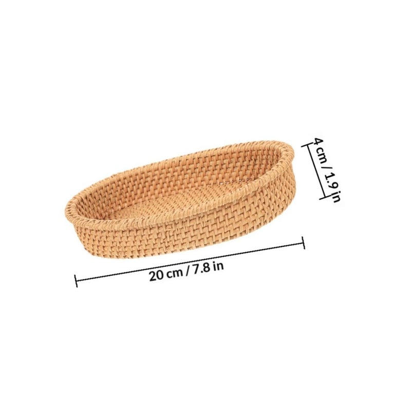 Hand Woven Rattan Storage Basket For Fruit Bread Kitchen 20x12x4 Cm - Image 3