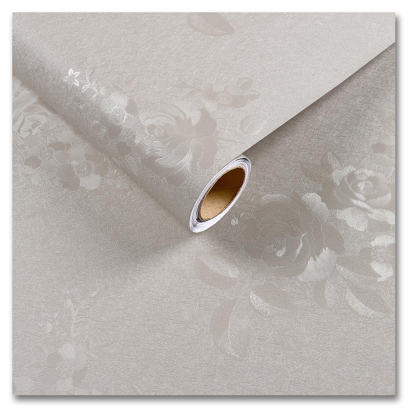 CRE8TIVE Beige Wallpaper Textured Peel and Stick Wallpaper for Bedroom Embossed Silk Rose Floral Wall Paper 12"x80" Removable Adhesive Beige Contact Paper for Cabinets Countertops Waterproof Vinyl - Image 1