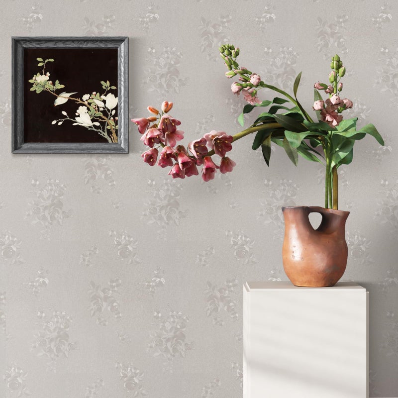 CRE8TIVE Beige Wallpaper Textured Peel and Stick Wallpaper for Bedroom Embossed Silk Rose Floral Wall Paper 12"x80" Removable Adhesive Beige Contact Paper for Cabinets Countertops Waterproof Vinyl - Image 4