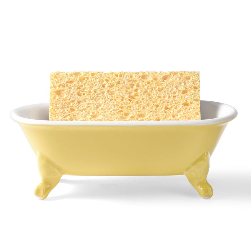 NEWHENGS 6.5" Ceramic Mini Decorative Clawfoot Bathtub Bar Soap Dish, Kitchen Sponge Holder and Shower Tray for Bathroom, 1 Pack(Yellow) - Image 4