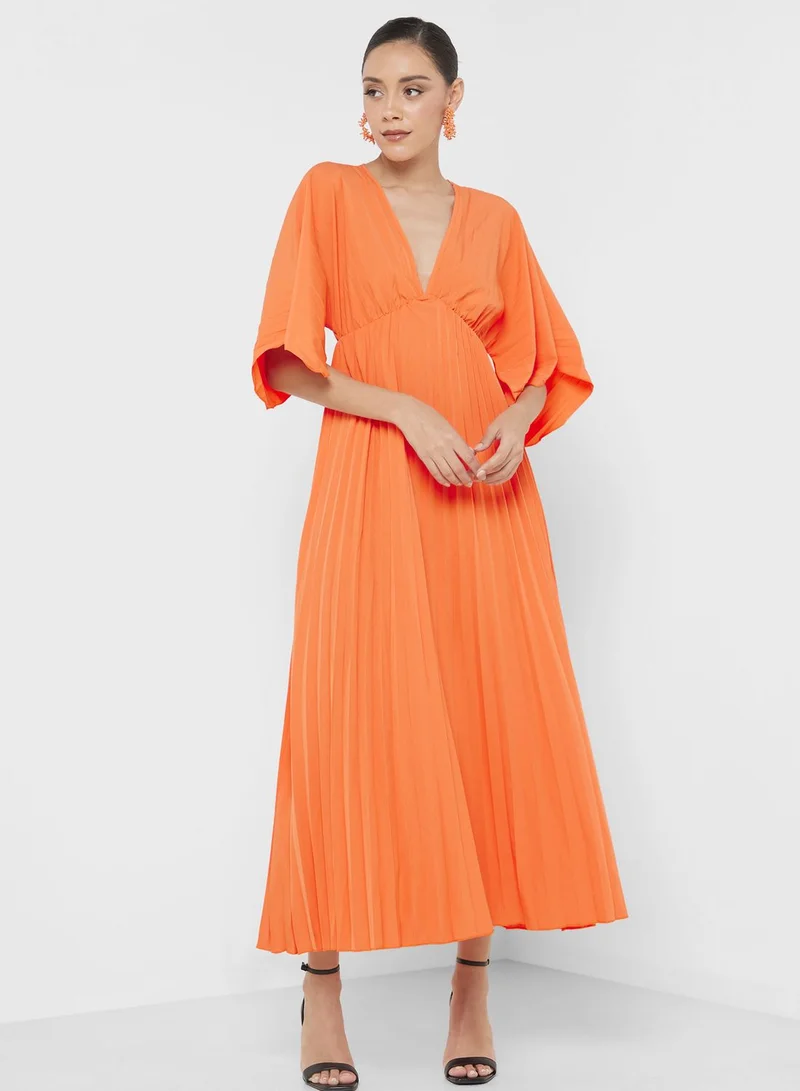 ELLA Pleated V-Neck Dress
