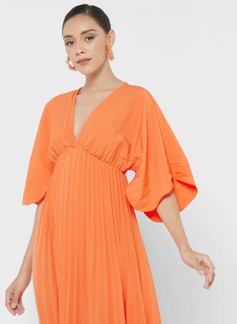 ELLA Pleated V-Neck Dress