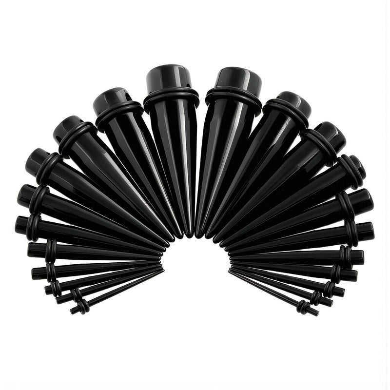 Black Acrylic Ear Stretcher Taper Set 1.6mm-25mm Body Piercing Kit - Image 1